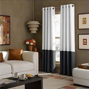 2 Grommet Panels 52”x 84” White Dark Gray Color Block Curtainworks